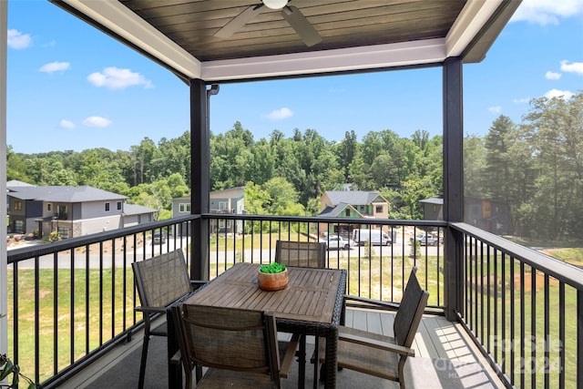 balcony with ceiling fan