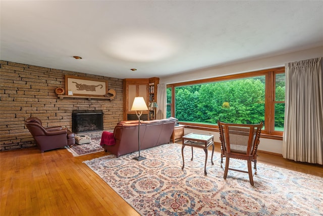 living room featuring a fireplace and light hardwood / wood-style floors