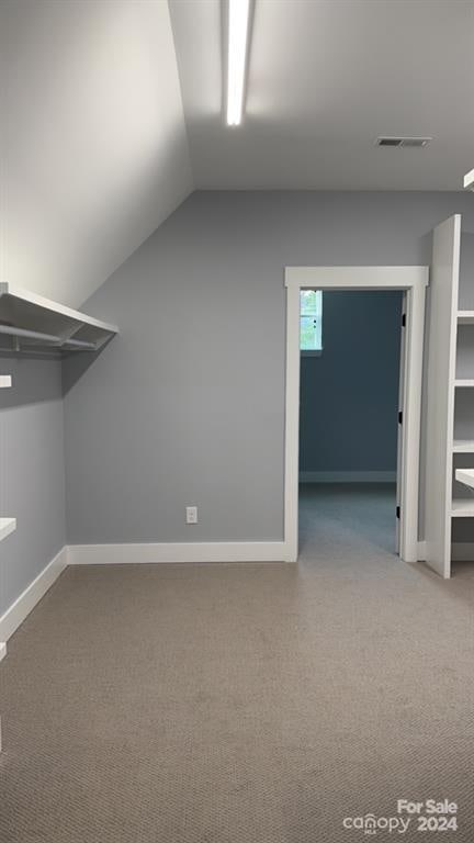 additional living space featuring carpet floors and vaulted ceiling