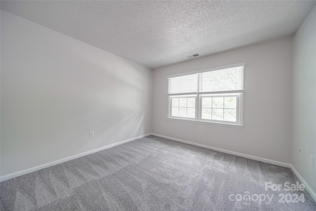 carpeted empty room featuring a textured ceiling