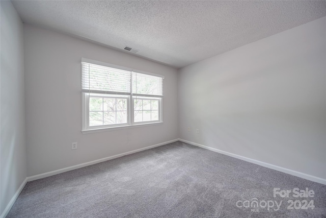 unfurnished room with a textured ceiling and carpet