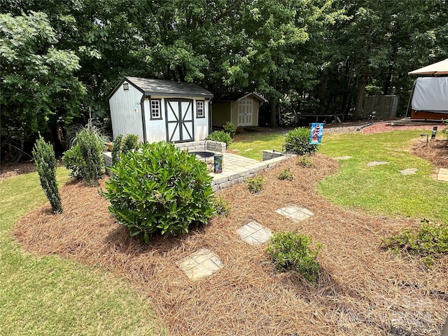 view of yard with a shed