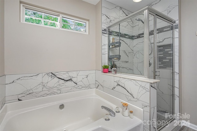 bathroom with plus walk in shower