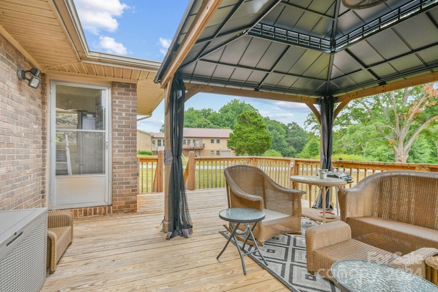 deck featuring ac unit, a gazebo, and outdoor lounge area