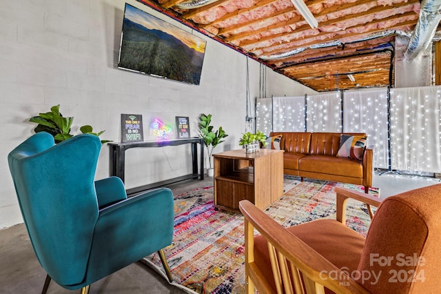 living room with concrete floors