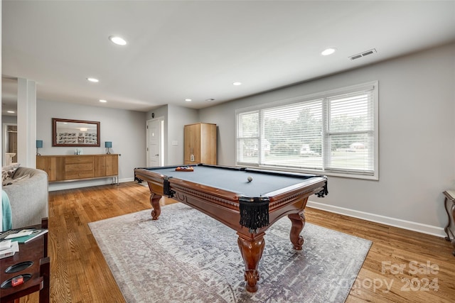 game room featuring hardwood / wood-style floors and pool table