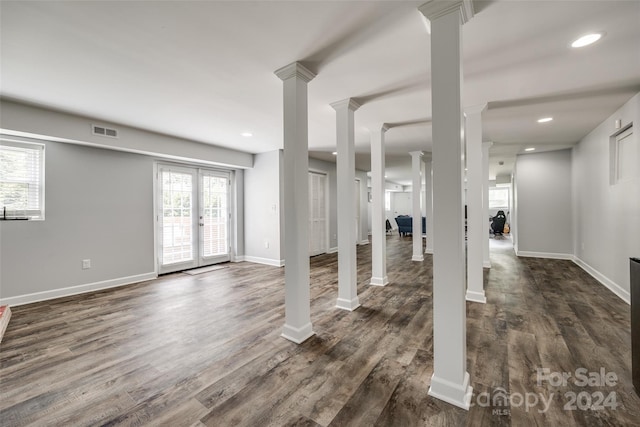 interior space with french doors and dark wood-type flooring