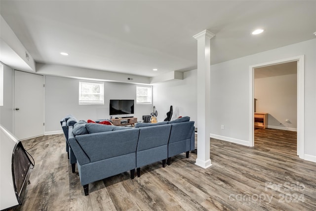 living room with wood-type flooring