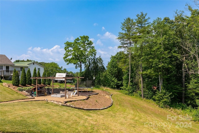 view of yard featuring a playground and a trampoline