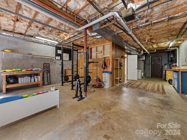 basement with water heater