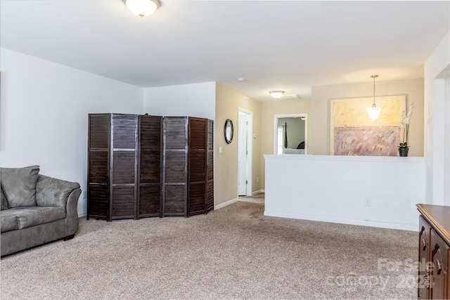 living room with light colored carpet