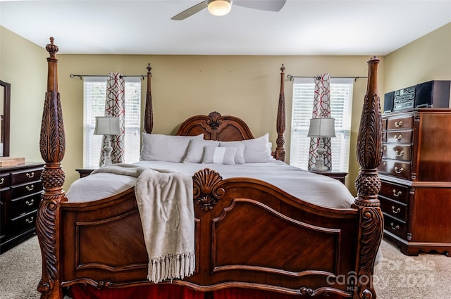 bedroom featuring ceiling fan and carpet floors