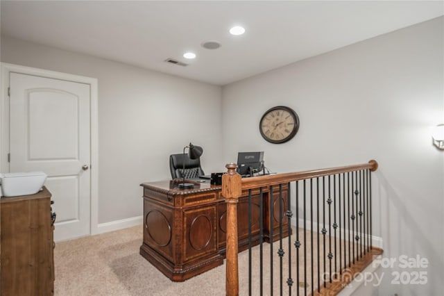 view of carpeted office space