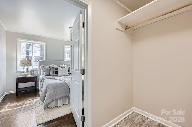 walk in closet featuring wood finished floors