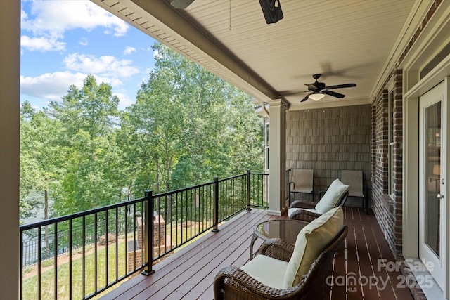 balcony with a ceiling fan