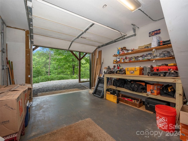 garage featuring a workshop area