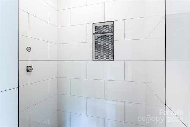 room details featuring a package area and tiled shower