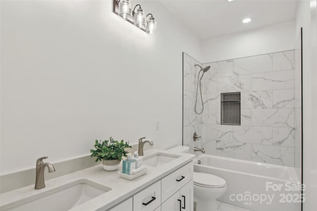 201 Plato Pl, Etowah, NC 28729 - full bath with double vanity, toilet, washtub / shower combination, and a sink