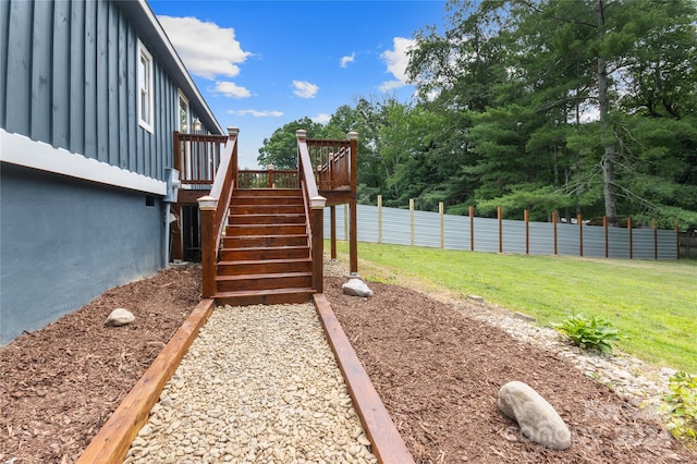 view of yard featuring a wooden deck