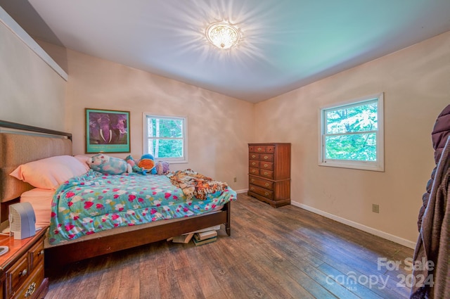 bedroom with dark hardwood / wood-style floors