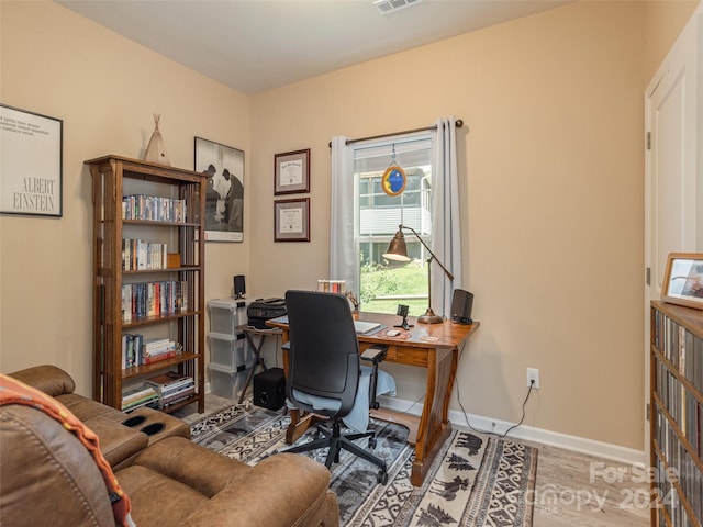 office area featuring hardwood / wood-style floors