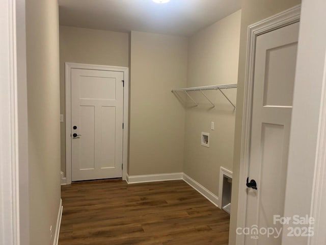 laundry area with dark wood-type flooring and hookup for a washing machine