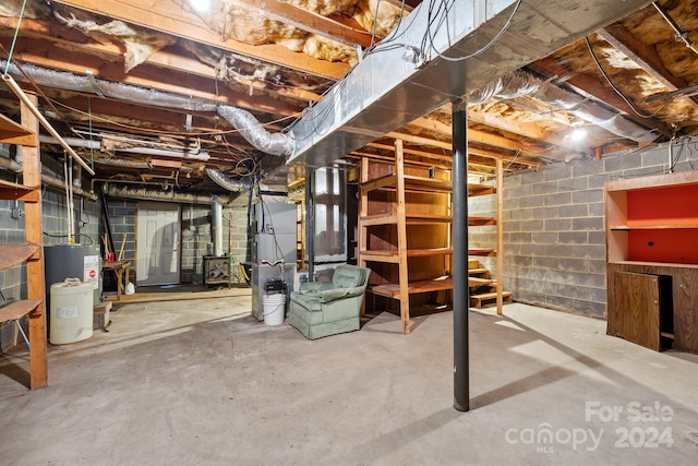 basement with water heater