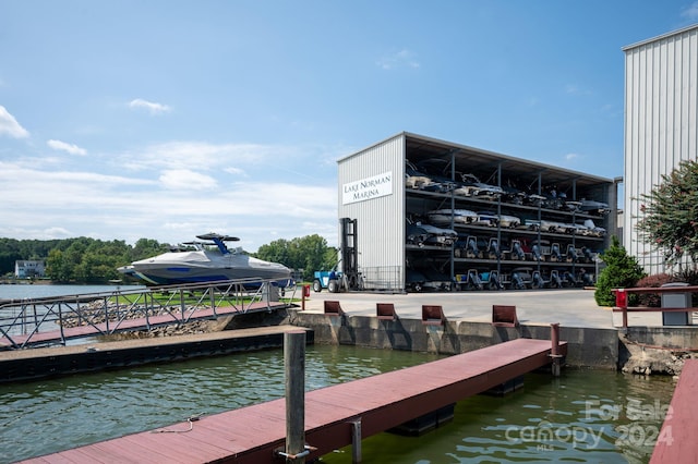 dock area with a water view