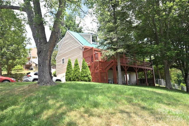 view of yard with a deck