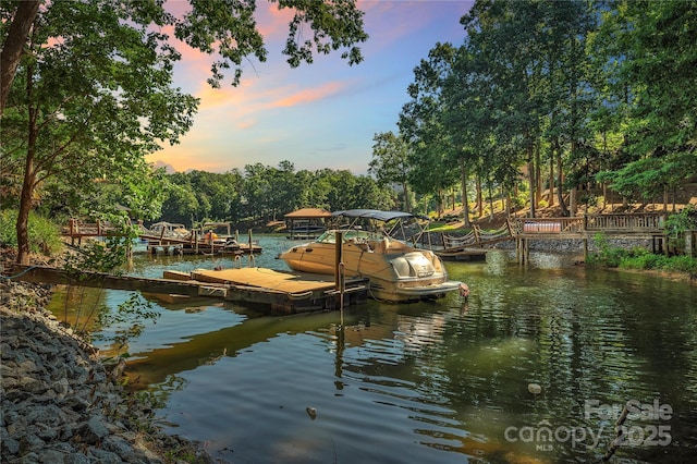 view of dock featuring a water view