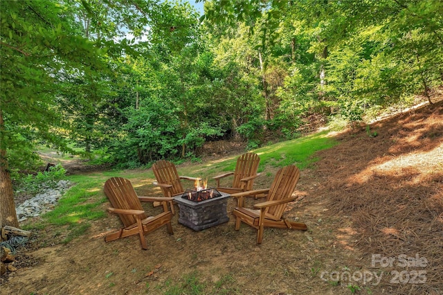 view of yard featuring an outdoor fire pit