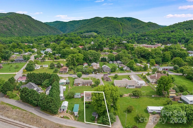 birds eye view of property with a mountain view