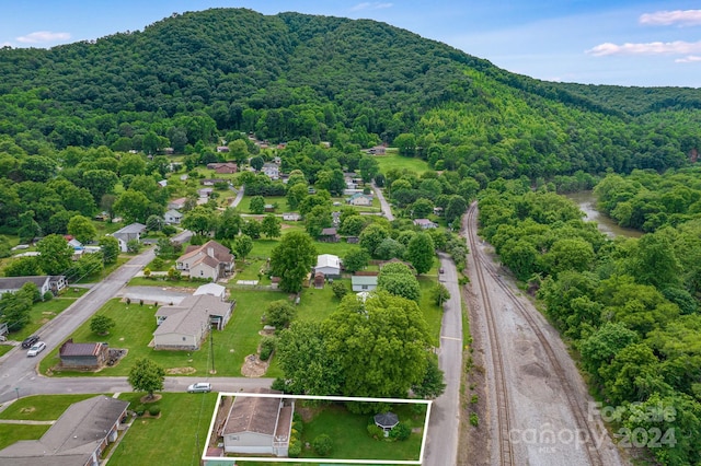 birds eye view of property with a mountain view