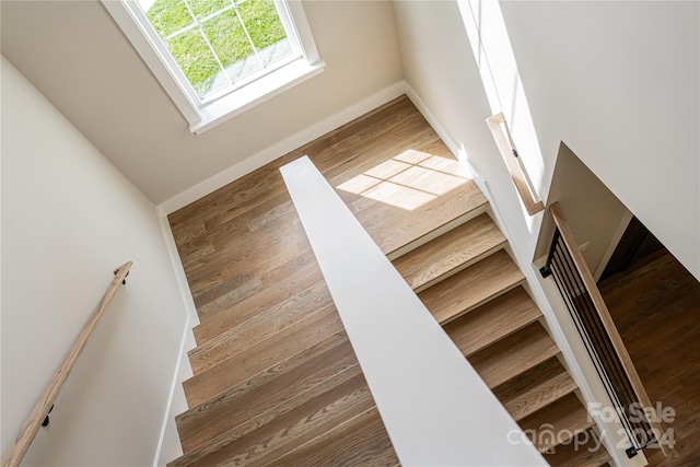 stairway featuring hardwood / wood-style flooring