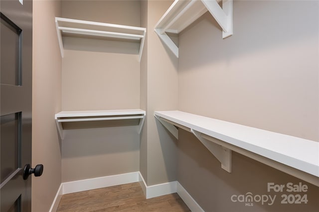 walk in closet with light wood-type flooring