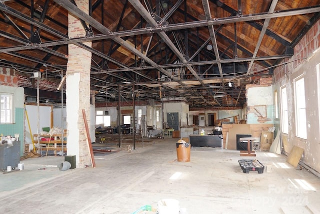 miscellaneous room with lofted ceiling