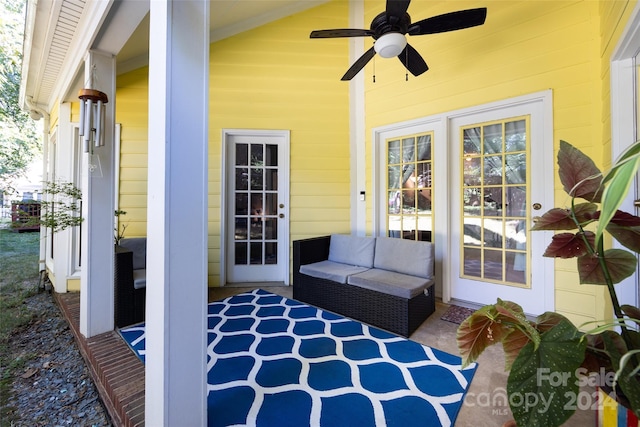 view of patio featuring ceiling fan