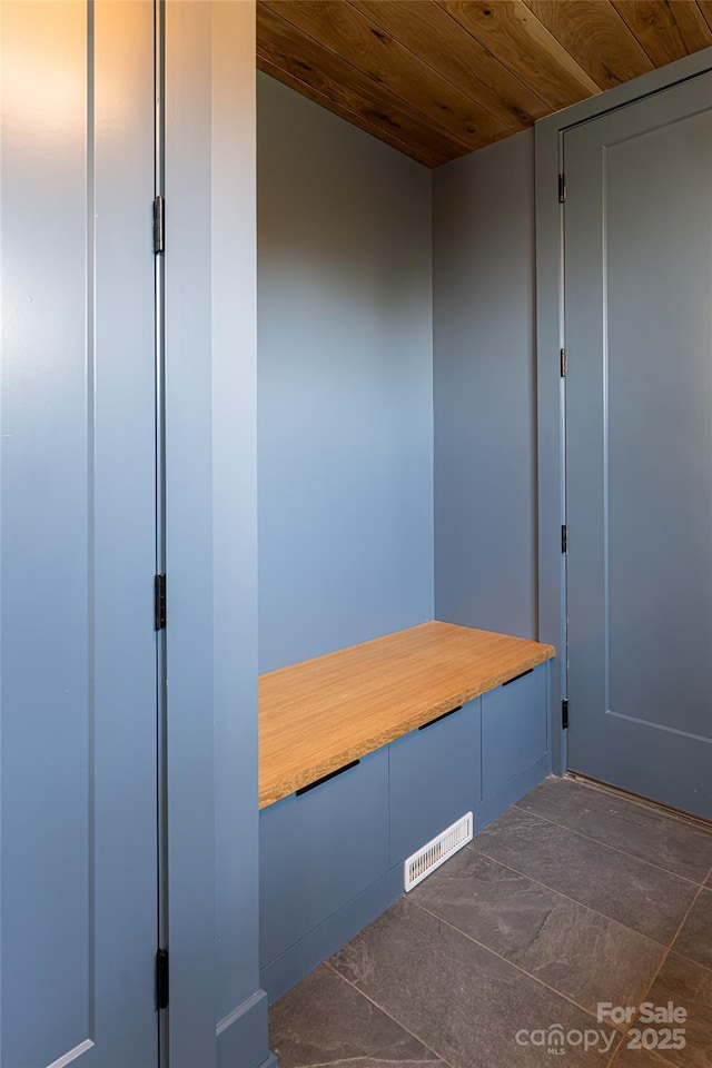 mudroom featuring wood ceiling