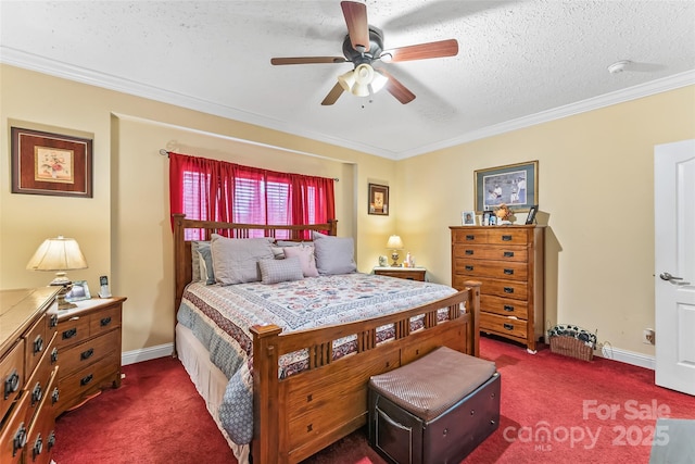 3951 Springs Rd, Conover, NC 28613 - carpeted bedroom featuring ornamental molding, baseboards, a textured ceiling, and ceiling fan
