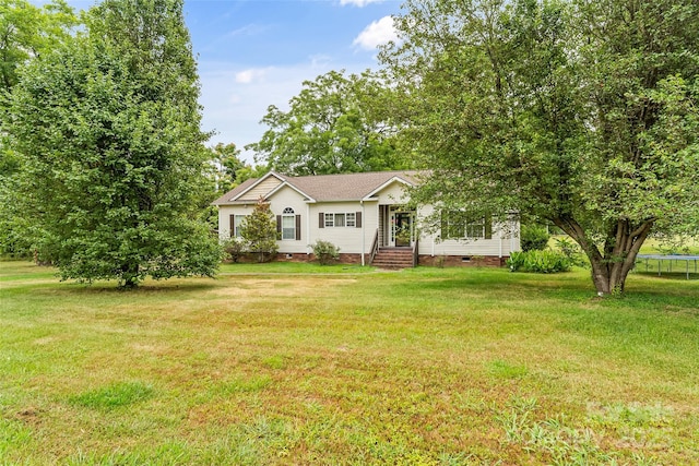 3951 Springs Rd, Conover, NC 28613 - view of front of property with crawl space, a trampoline, a front lawn, and entry steps
