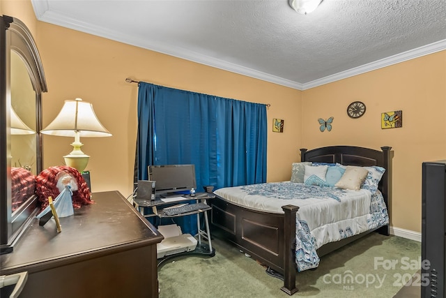 3951 Springs Rd, Conover, NC 28613 - bedroom with carpet, crown molding, an office area, and a textured ceiling