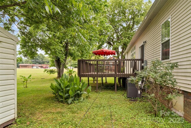 3951 Springs Rd, Conover, NC 28613 - view of green lawn with a wooden deck and cooling unit