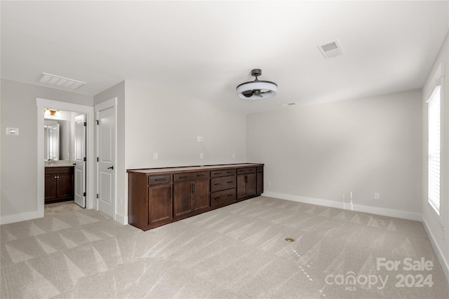 unfurnished room with sink, light carpet, and a wealth of natural light