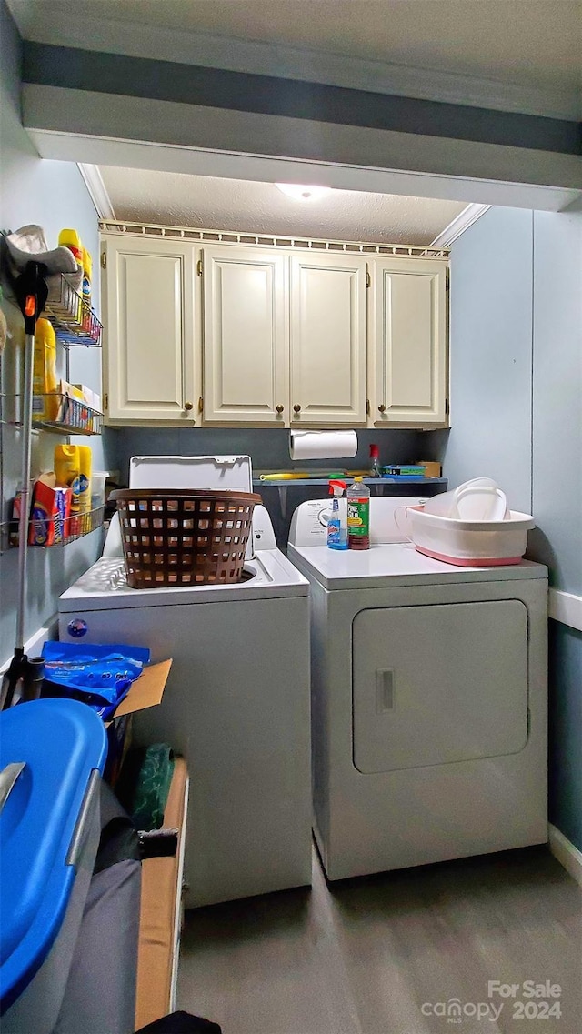 laundry room with washing machine and dryer and cabinets