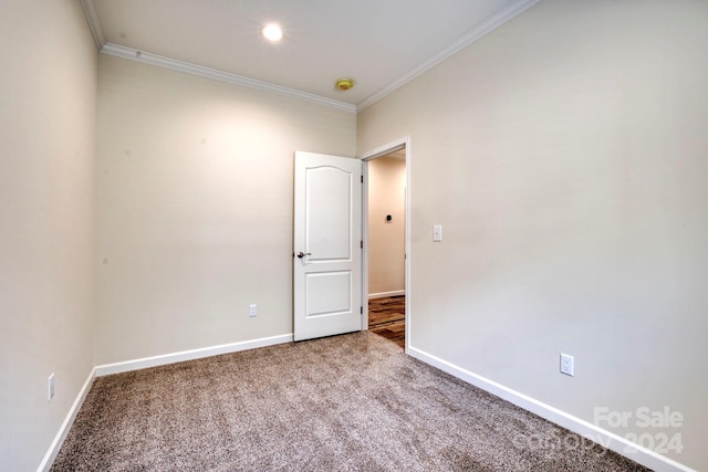 unfurnished room with carpet flooring and ornamental molding