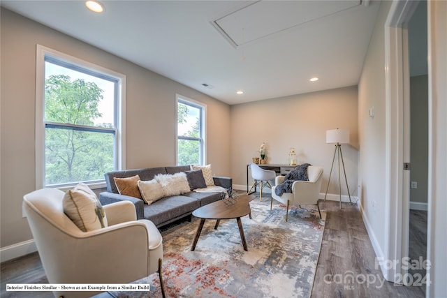 living room featuring dark hardwood / wood-style flooring