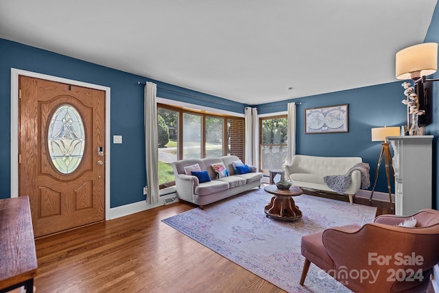 living room with wood-type flooring