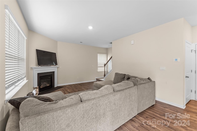 living room with hardwood / wood-style flooring