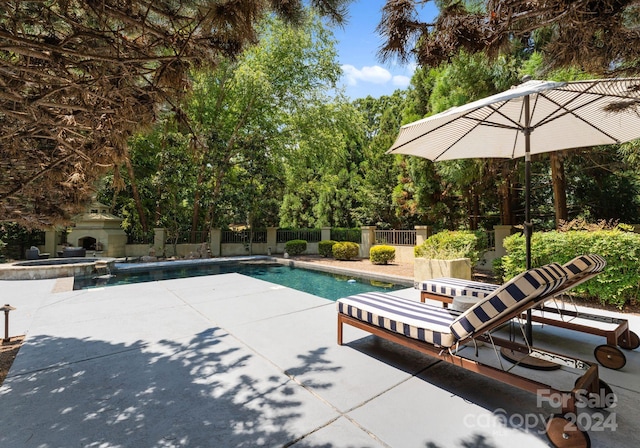 view of pool with an in ground hot tub and a patio