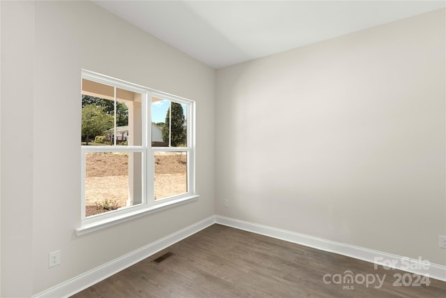 spare room with a wealth of natural light and dark hardwood / wood-style floors